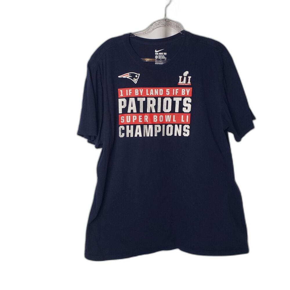 NIKE TEE New England Patriots 5th Super Bowl LI Champions Blue T Shirt Size XXL